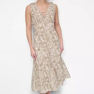 DKNY City‎ Burnout Beaded Trim V Neck Sleeveless Fit & Flare Dress Womens Size L